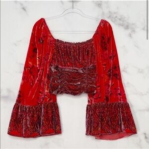Free People Catching Feelings Velvet Top Dramatic Bell Sleeve Boho Size Large